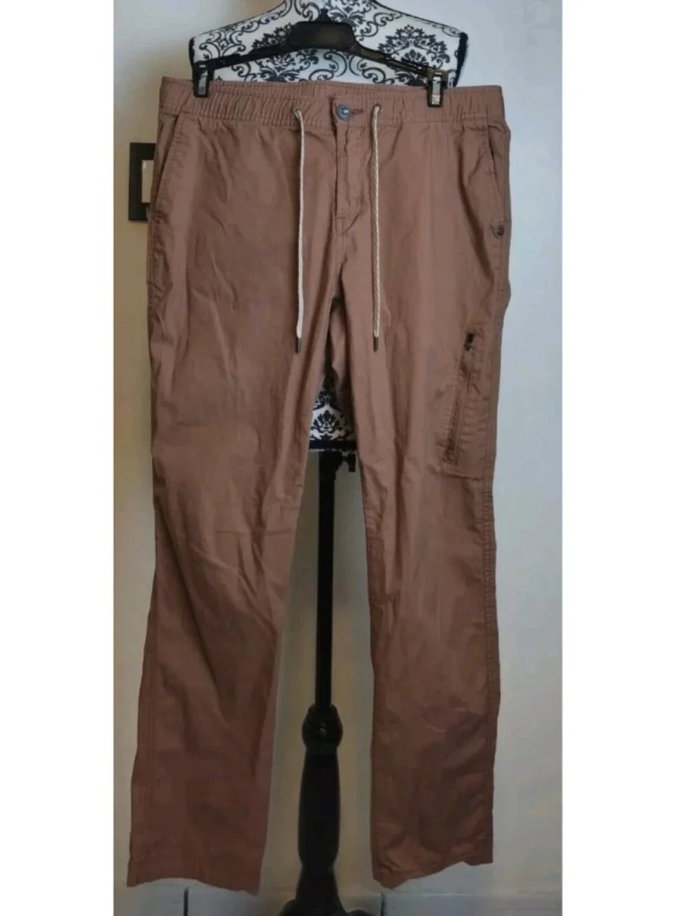 Vuori Ripstop Climber Pants Men's W34 Rust Terracotta Drawstring Zip Pocket